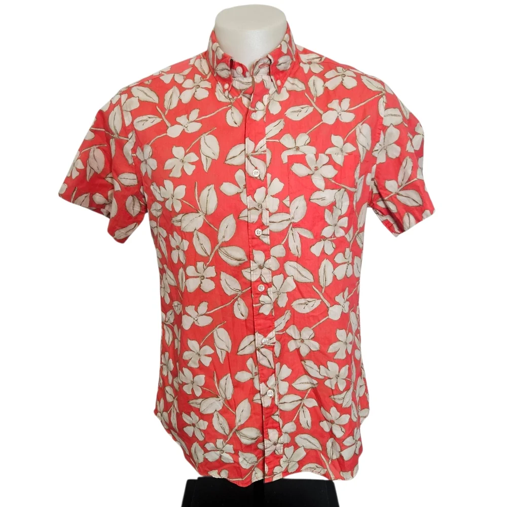 J.Crew Shirt Coral Floral Hawaiian Aloha Short Sleeve Button Down Mens Medium